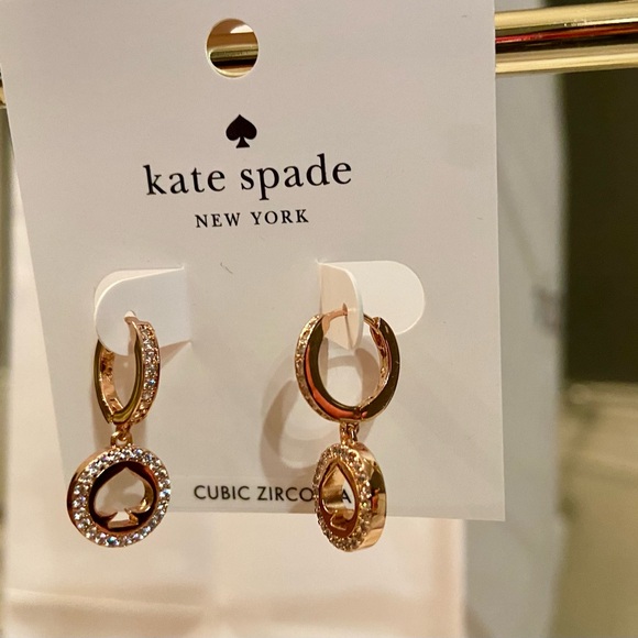 NWT! ♠️ kate spade pave drop earrings. Gold rose. Brand new with tags. - Picture 5 of 11